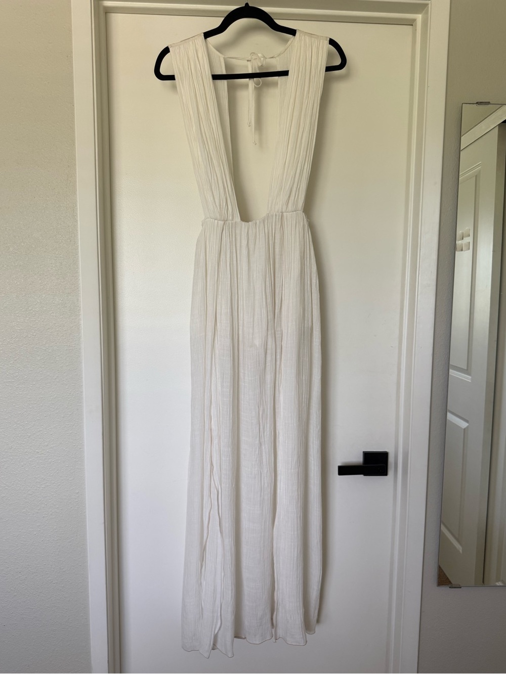 White Deep-V Maxi Dress, Beach Cover up (S)